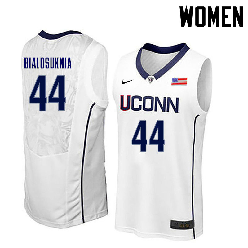 Women Uconn Huskies #44 Wes Bialosuknia College Basketball Jerseys-White